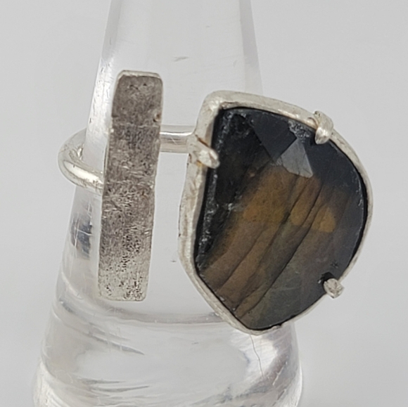 LABRADORITE ADJUSTABLE RING HANDMADE IN STERLING SILVER METAL - Picture 4 of 9